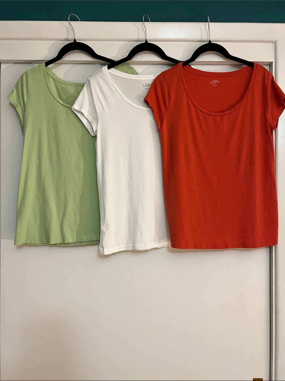 LOFT Women’s Short Sleeve Tee Trio — Orange, White, Light Green